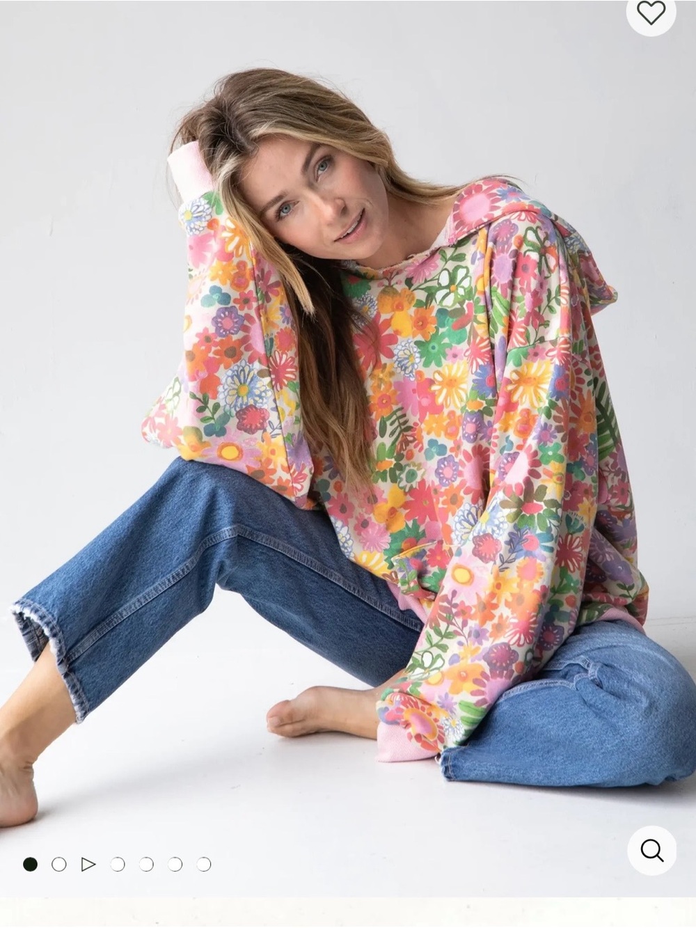 Natural Life Oversized Printed Hoodie Rainbow Floral L/XL
